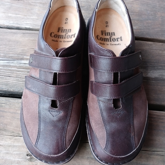 Finn Comfort brown leather 2 hook & loop straps Made in Germany Mens 41D. US 8
